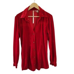 Vtg Rancho Estancia Red Burn Put Velvet Button Up Shirt Sz M Long Sleeve Western
